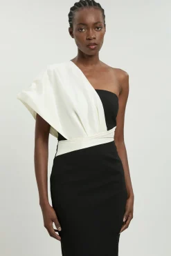 KarenMillen Robe Midi Asymétrique En Mélange De Taffetas<Femme Robes|Robes Mi-Longues