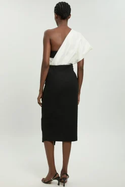 KarenMillen Robe Midi Asymétrique En Mélange De Taffetas<Femme Robes|Robes Mi-Longues