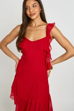 Robe Midi Asymétrique En Mousseline Avec Détail De Volants