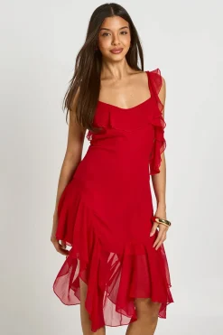 Robe Midi Asymétrique En Mousseline Avec Détail De Volants