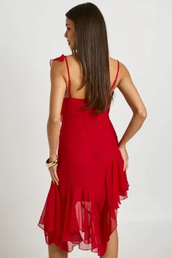 Robe Midi Asymétrique En Mousseline Avec Détail De Volants