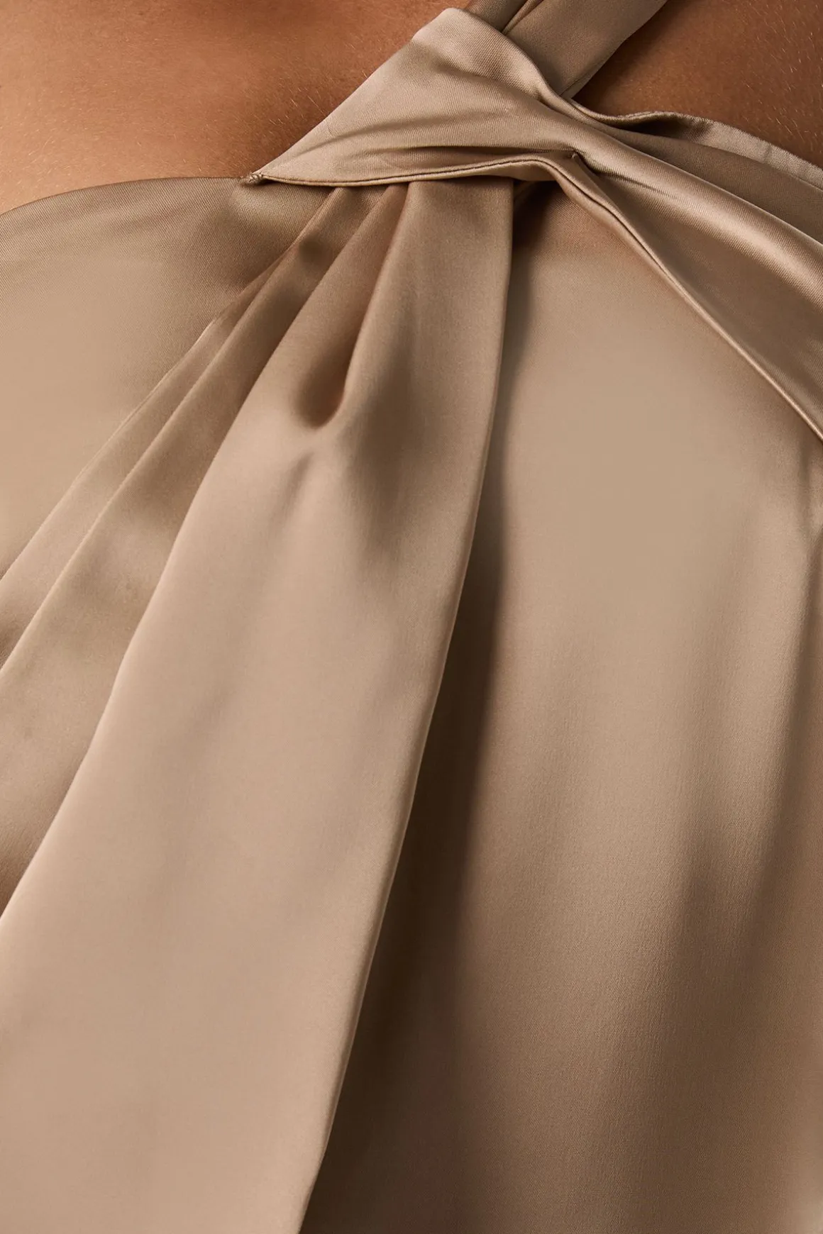Robe Midi Asymétrique en Satin avec Nœud sur une Épaule