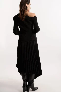 Robe midi asymétrique plissée en crêpe sur mesure