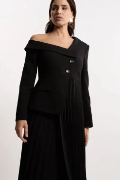 Robe midi asymétrique plissée en crêpe sur mesure