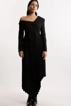 Robe midi asymétrique plissée en crêpe sur mesure
