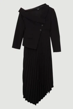 Robe midi asymétrique plissée en crêpe sur mesure