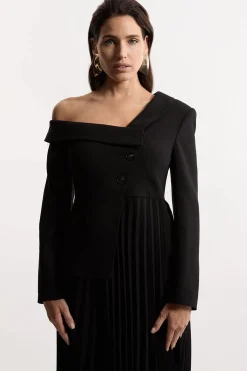 Robe midi asymétrique plissée en crêpe sur mesure