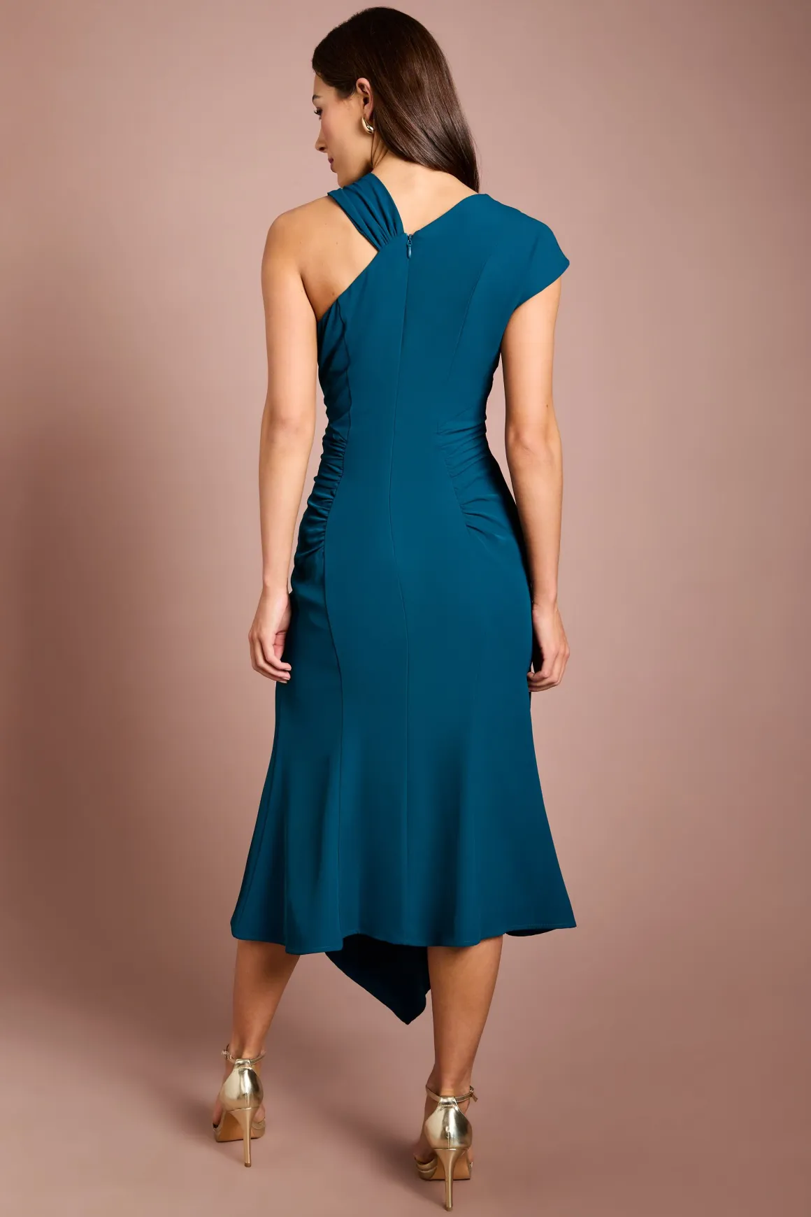 Robe Midi Asymétrique À Une Épaule Avec Drapé À La Taille