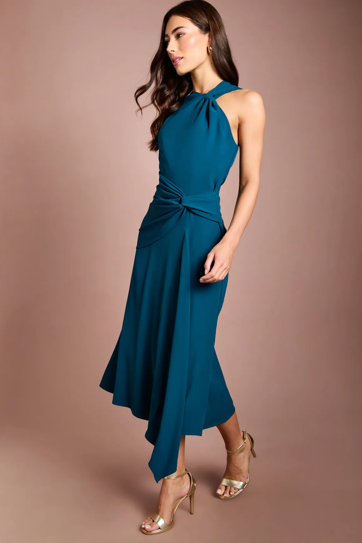Robe Midi Asymétrique À Une Épaule Avec Drapé À La Taille