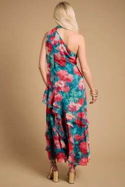 Robe Midi Asymétrique À Volants Avec Foulard
