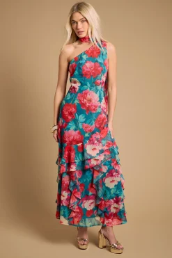 Robe Midi Asymétrique À Volants Avec Foulard