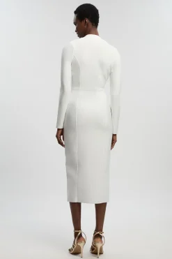 Robe Midi Bandage Ajustée À Détail Zip Asymétrique