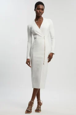 Robe Midi Bandage Ajustée À Détail Zip Asymétrique