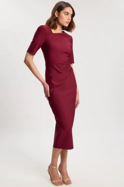 Robe Midi Bandage Asymétrique À Manches Longues