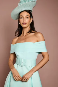Robe Midi Bandage Asymétrique Épaules Dénudées Lisa Tan