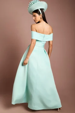 Robe Midi Bandage Asymétrique Épaules Dénudées Lisa Tan