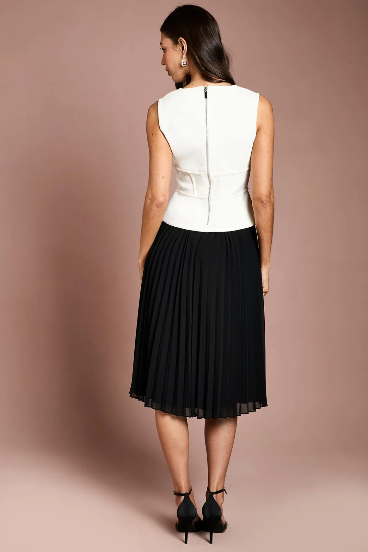 Coast Robe Midi Bandage À Basque Avec Jupe Plissée En Georgette Petite Taille<Femme Robes|Robes Mi-Longues