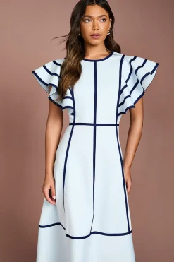 Robe Midi Bandage à Détails Passepoilés aux Épaules