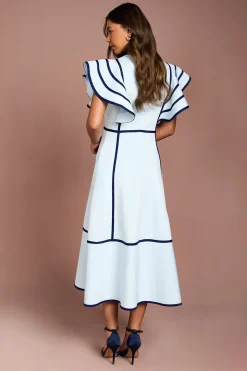 Robe Midi Bandage à Détails Passepoilés aux Épaules