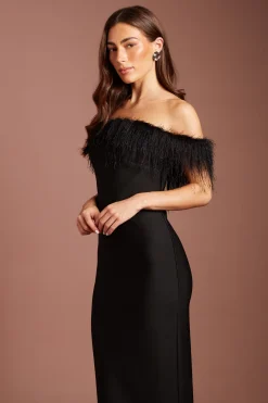 Robe Midi Bandage À Franges Avec Décolleté Bardot