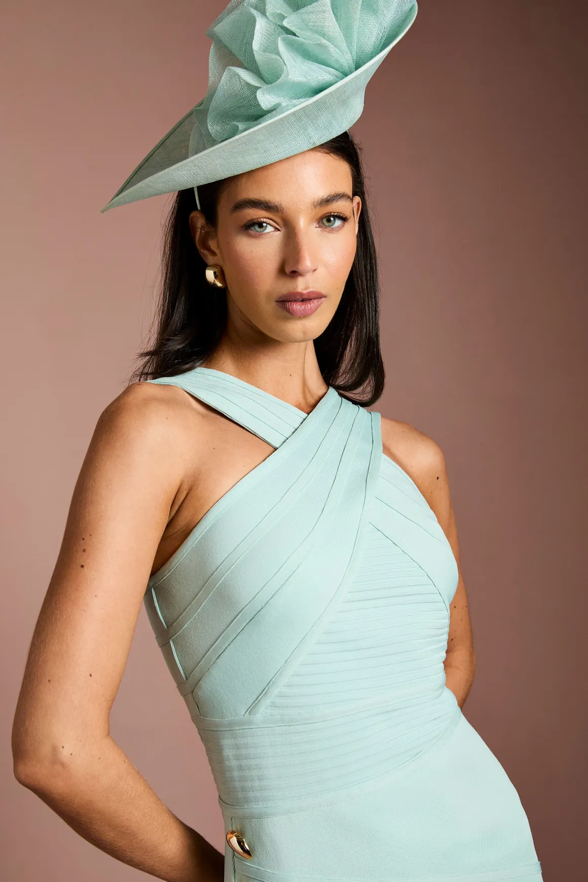 Robe Midi Bandage Lisa Couleur Tan À Encolure Croisée