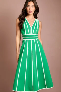 Robe Midi Bandage Verte À Passepoil