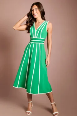 Robe Midi Bandage Verte À Passepoil