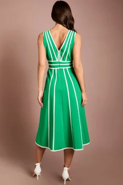 Robe Midi Bandage Verte À Passepoil