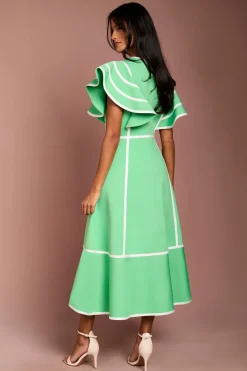 Robe Midi Bandage à Volants aux Épaules Petite Taille