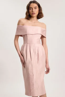 KarenMillen Robe Midi Bandeau Ajustée En Twill Texturé Petite<Femme Robes|Robes Mi-Longues