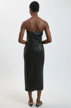 Robe Midi Bandeau Ceinturée En Synthétiquecuir