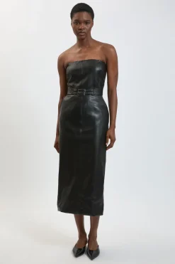 Robe Midi Bandeau Ceinturée En Synthétiquecuir
