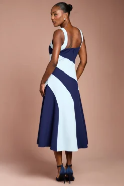 Robe Midi Bandeau en Crêpe à Blocs de Couleur