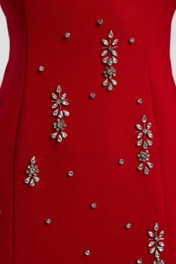 Robe Midi Bandeau en Crêpe Scuba Ornée de Cristaux