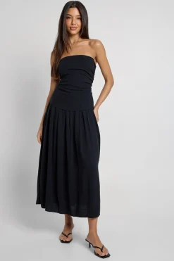 boohoo Robe Midi Bandeau En Lin Premium<Femme Toutes Les Robes|Robes Patineuses