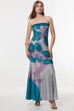 KarenMillen Robe Midi Bandeau en Maille Slinky à Jacquard Floral Placement<Femme Pulls Et Gilets|Toutes Les Mailles