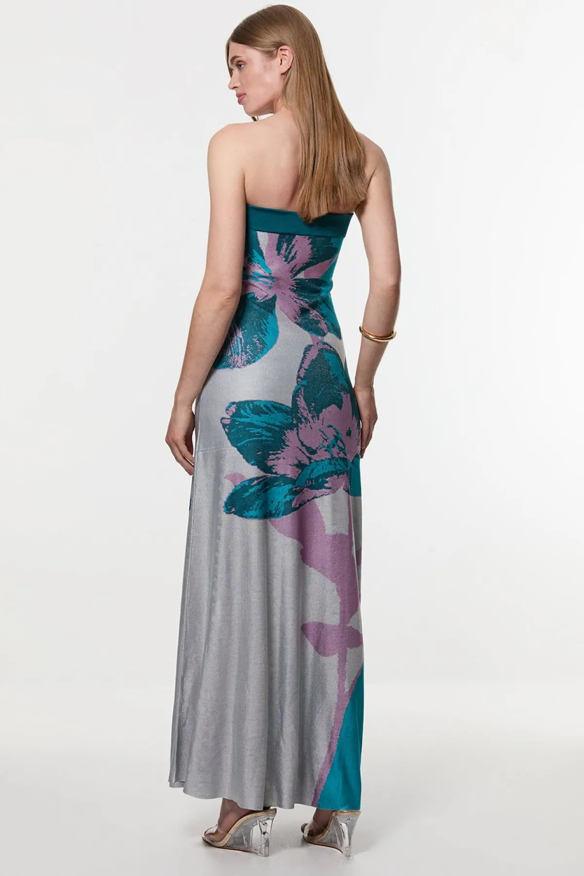 KarenMillen Robe Midi Bandeau en Maille Slinky à Jacquard Floral Placement<Femme Pulls Et Gilets|Toutes Les Mailles