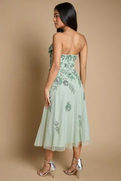 Robe Midi Bandeau À Ornements Floraux En Cascade Petite Taille Premium