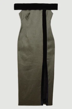 Robe midi Bardot ajustée Geo Jacquard Velvet Mix