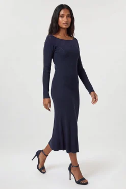 Robe Midi Bardot À Empiècements En Maille Pointelle