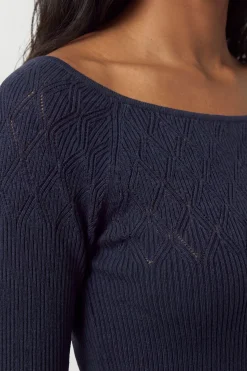 Robe Midi Bardot À Empiècements En Maille Pointelle