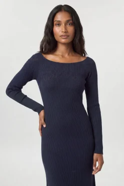 Robe Midi Bardot À Empiècements En Maille Pointelle