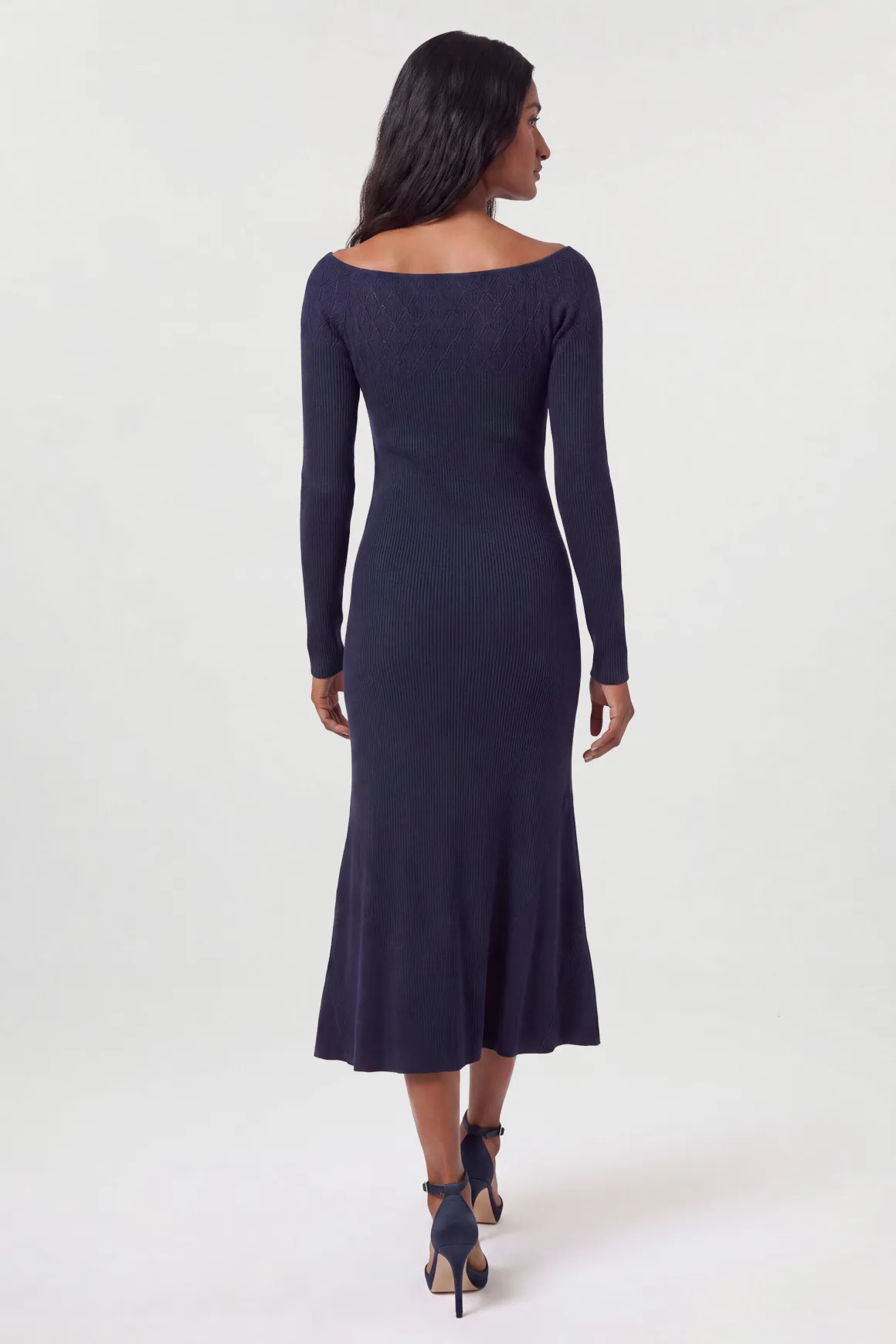 Robe Midi Bardot À Empiècements En Maille Pointelle