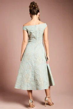 Coast Robe Midi Bardot en Jacquard Fleuri<Femme Robes|Robes Mi-Longues