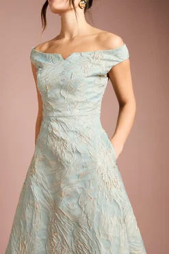 Coast Robe Midi Bardot en Jacquard Fleuri<Femme Robes|Robes Mi-Longues