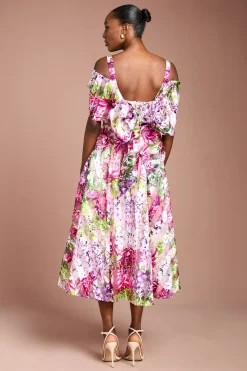 Robe Midi Bardot en Organza Imprimé Lisa Tan