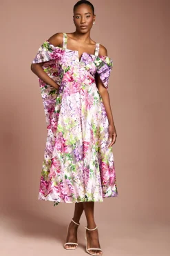 Robe Midi Bardot en Organza Imprimé Lisa Tan