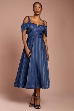 Coast Robe Midi Bardot en Organza Imprimé<Femme Toutes Les Robes|Robes Mi-Longues