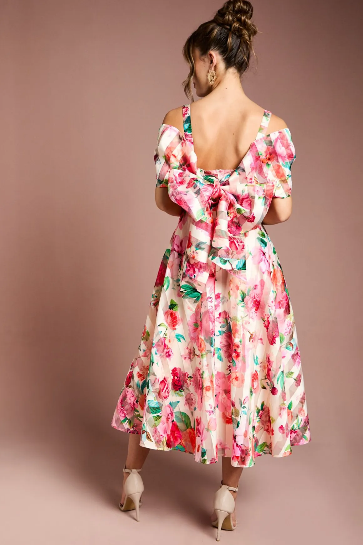 Robe Midi Bardot en Organza Imprimé