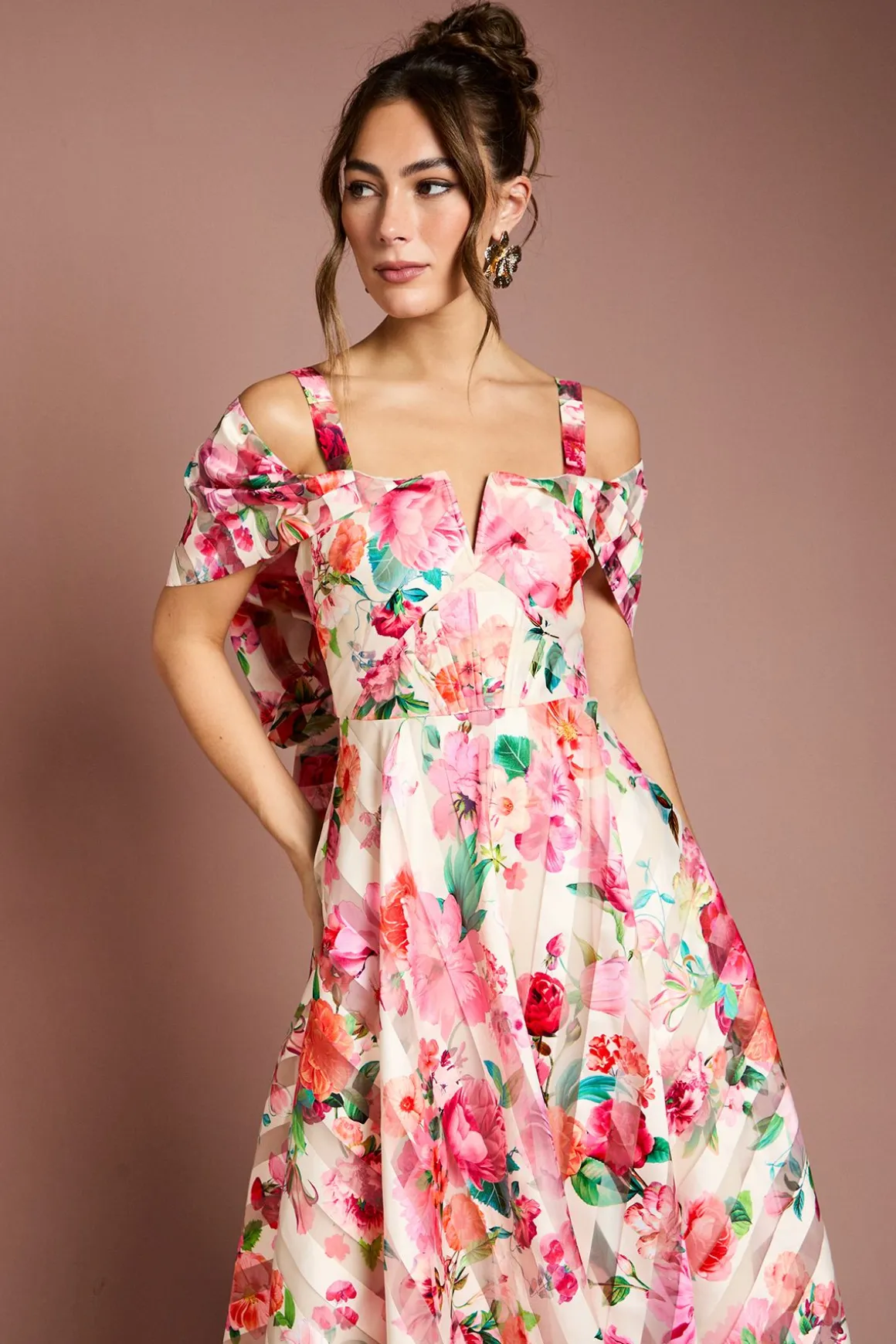 Robe Midi Bardot en Organza Imprimé